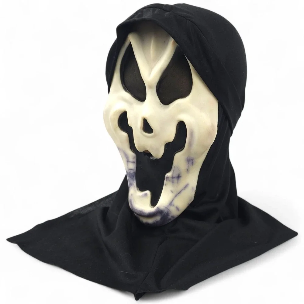 VTG Fun World Ghoul Smiley Ghost Face Mask Scream Halloween Shroud Costume Rare